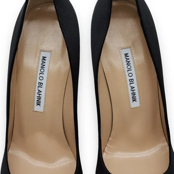 Manolo Blahnik Hangisi Satin Pumps Heels Black $1195 - Picture 4 of 6